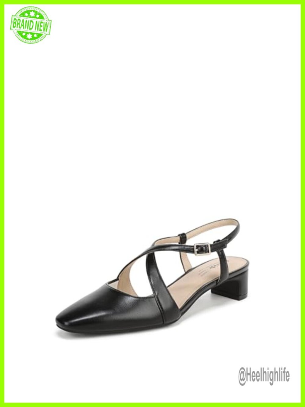 faux leather strappy slingback block heel pump square toe adjustable buckle work